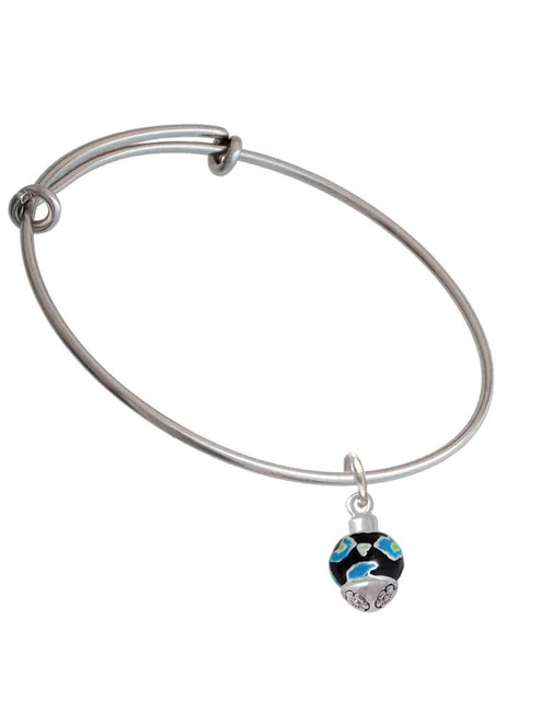 Wide Hot Blue Cheetah Print Band Spinner Charm Bangle Bracelet