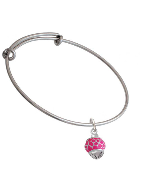 Hot Pink Giraffe Print - Silver Tone Spinner Charm Bangle Bracelet
