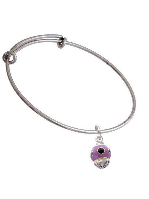 Wide Black Dots on Purple - Gold Tone Spinner Charm Bangle Bracelet