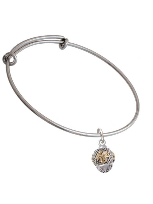 Gold Tone Butterfly on Silver Tone Hatched Background Spinner Charm Bangle Bracelet