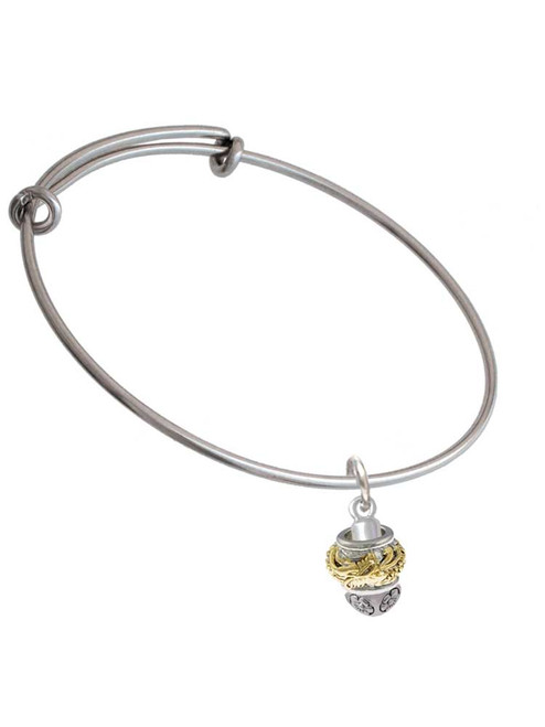 Gold Tone Dragon with Silver Tone Border Spinner Charm Bangle Bracelet