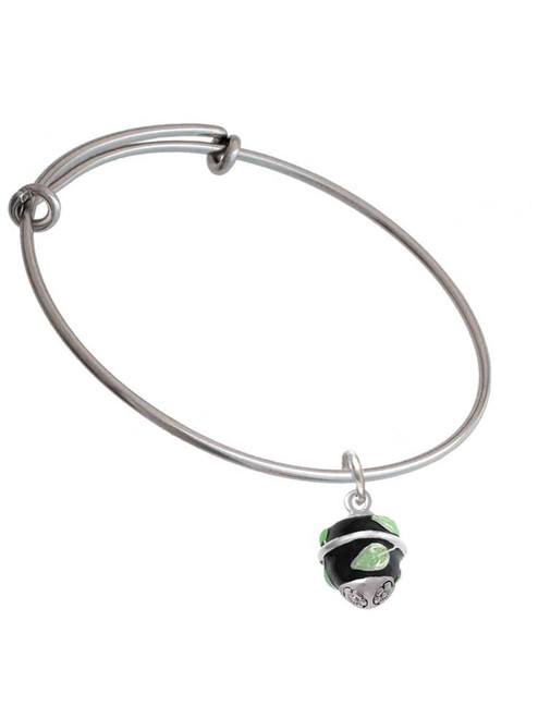 Lime Leaves on Black Band Spinner Charm Bangle Bracelet