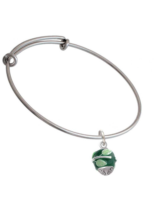Lime Leaves on Green Band Spinner Charm Bangle Bracelet