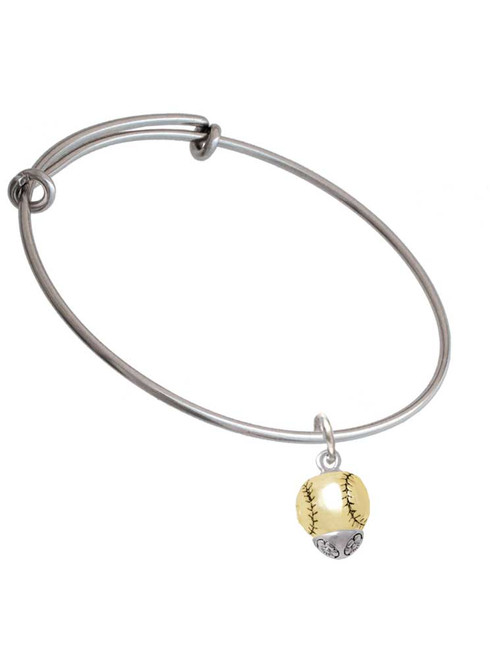 Gold Tone Baseball/Softball Spinner Charm Bangle Bracelet