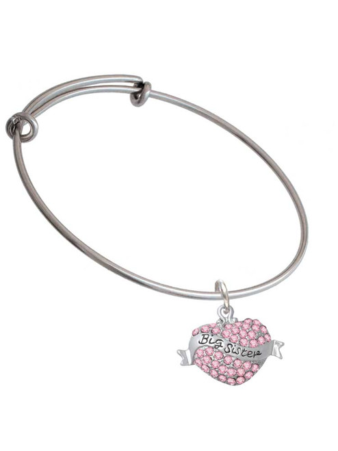 Big Sister Banner on Pink Crystal Heart Charm Bangle Bracelet