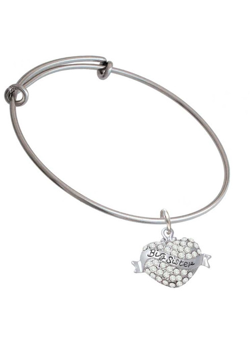 Big Sister Banner on Clear Crystal Heart Charm Bangle Bracelet