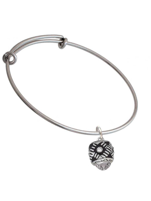Diagonal Banded Barrel with Clear Crystals Spinner Charm Bangle Bracelet