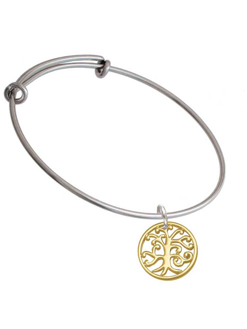 Gold Tone Tree of Life Cutout Charm Bangle Bracelet