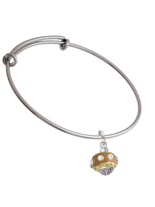 Tan with Crystals Gold Tone Spinner Charm Bangle Bracelet