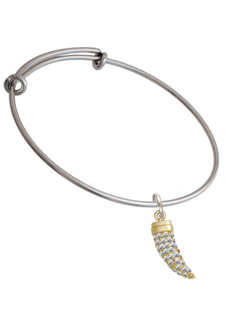Gold Tone Large Crystal Sabre Tooth Charm Bangle Bracelet