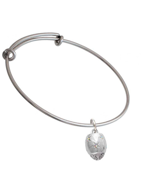 Silver Tone Barrel with AB Clear Crystal Stars Spinner Charm Bangle Bracelet