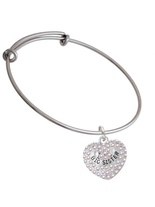 Big Sister Rock on AB Crystal Heart Charm Bangle Bracelet