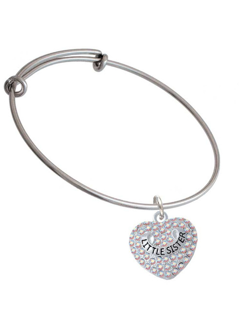 Little Sister on AB Crystal Heart Charm Bangle Bracelet