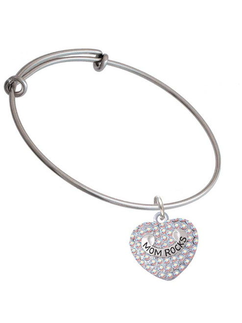 Mom Rocks on AB Crystal Heart Charm Bangle Bracelet