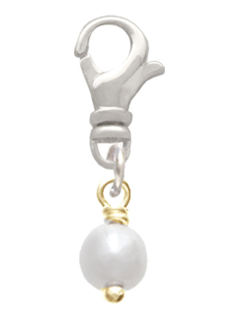 6mm Glass Imitation Pearl Gold Tone Bead Drop Clip On Charm