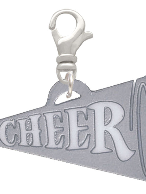 Acrylic 1.25" Silver Tone Cheer Megaphone Clip On Charm
