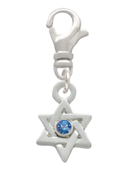 Mini Star of David with Blue Crystal Clip On Charm