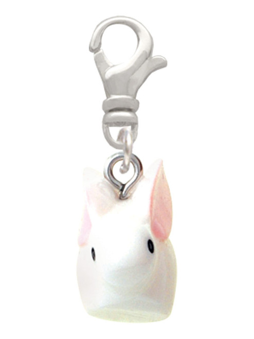 Resin White Big Ear Bunny Clip On Charm