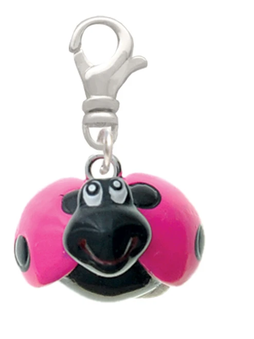 Resin Hot Pink & Black Ladybug Sweetie Clip On Charm