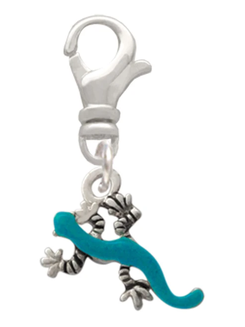 Small Teal Lizard Clip On Charm