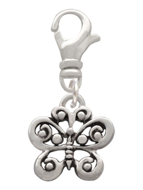 Small Antiqued Butterfly Clip On Charm