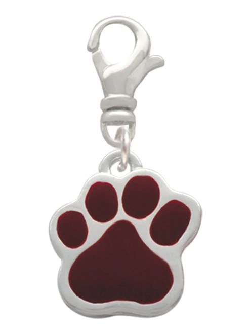 Large Maroon Paw Clip On Charm