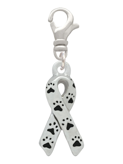 Small Antiqued Ribbon with Paws Clip On Charm