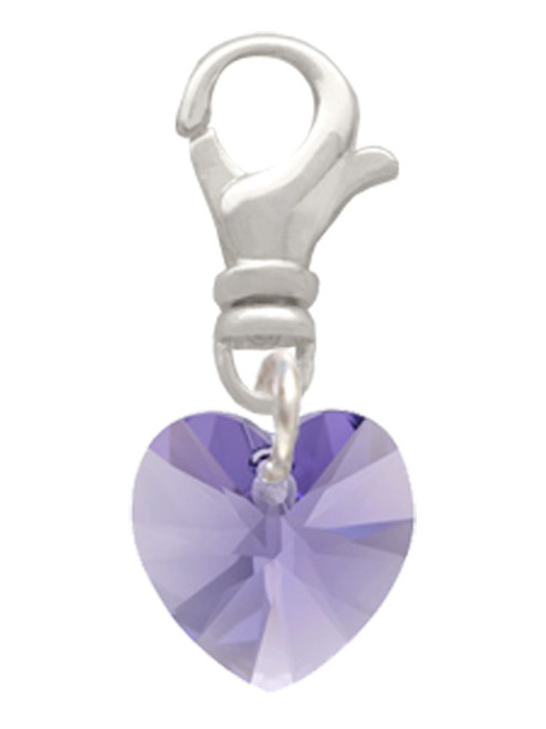 Hot Purple Crystal Heart Clip On Charm