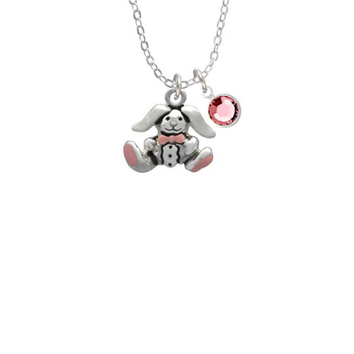 Sitting Bunny with Easter Egg Necklace with Light Pink Crystal Drop