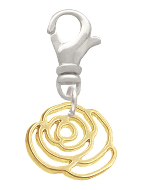 Small Gold Tone Rose Outline Clip On Charm