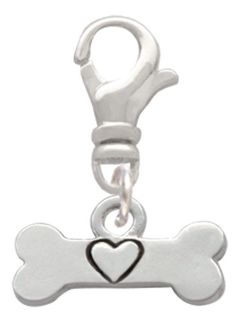 Dog Bone with Heart Clip On Charm