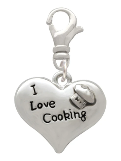I love Cooking Heart with Chef Hat Clip On Charm