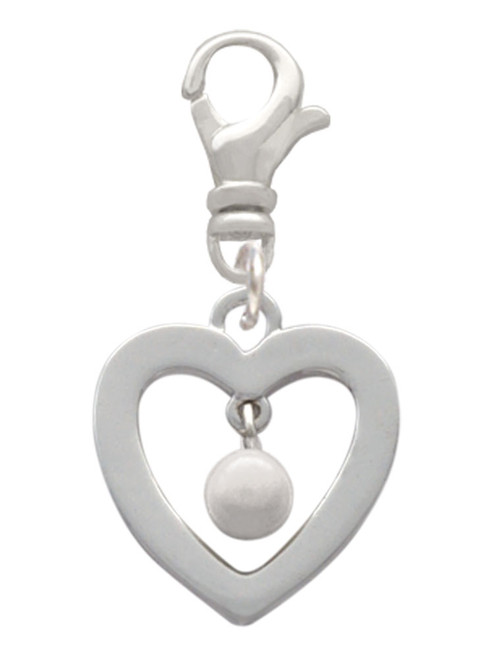 Open heart with Imitation Pearl Drop Clip On Charm