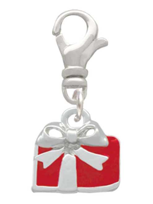 Small Red Enamel Present Clip On Charm