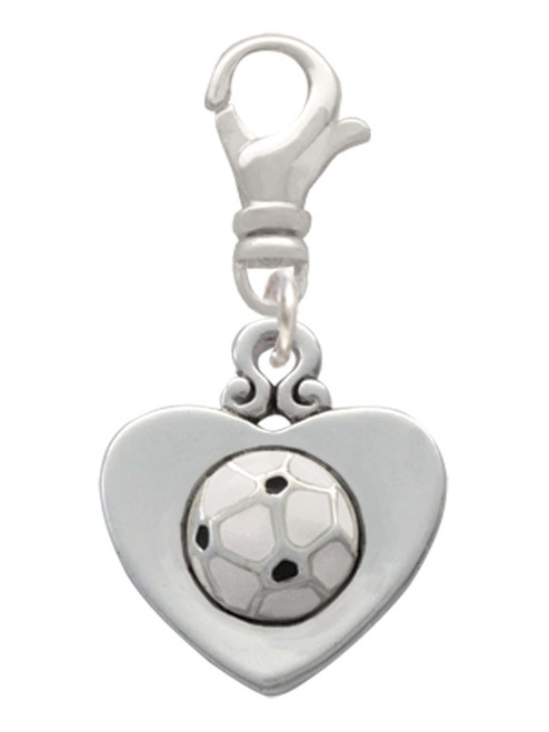 Soccer ball in Heart Clip On Charm