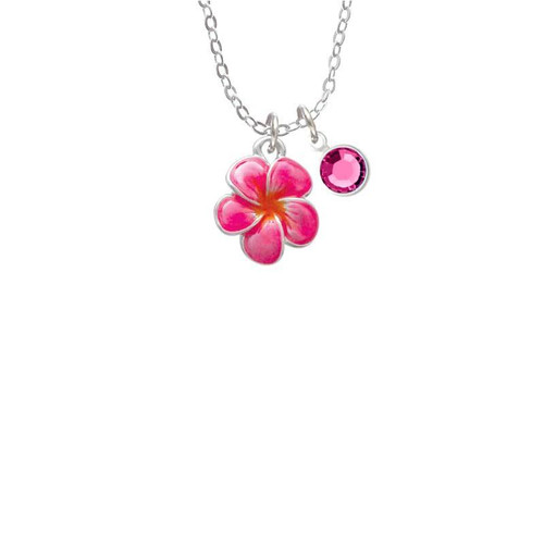 Hot Pink and Orange Flower Necklace with Hot Pink Crystal Drop