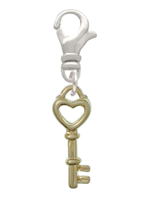 Open Gold Tone Heart Key Clip On Charm