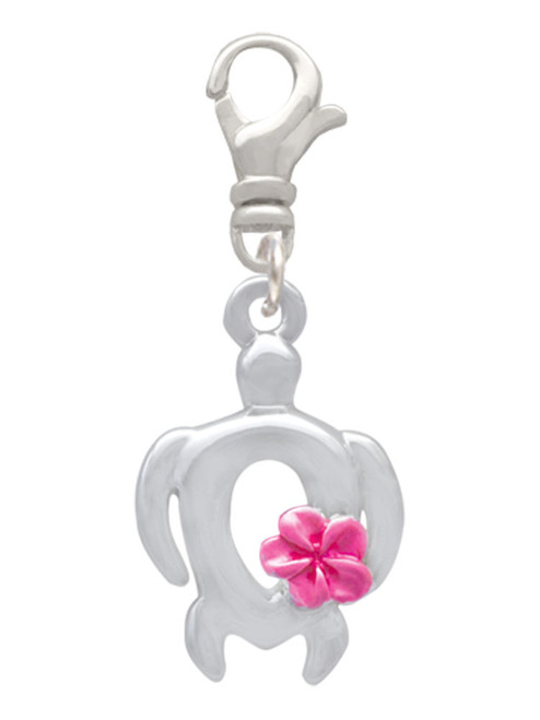 Open Sea Turtle with Hot Pink Plumeria Clip On Charm