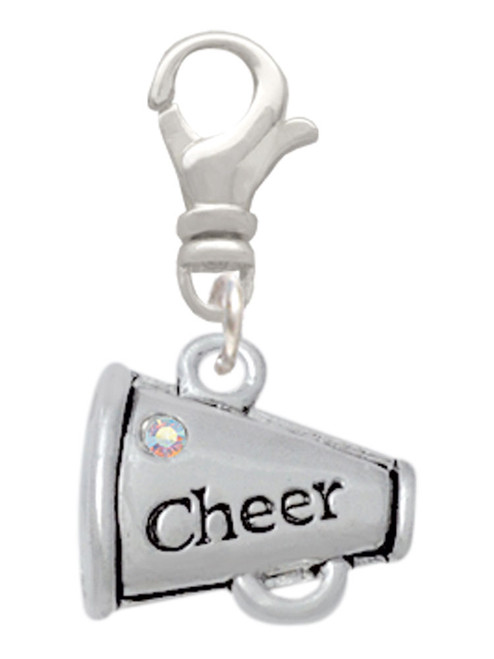 Cheer Megaphone with AB Crystal Clip On Charm
