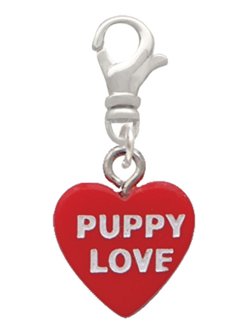 Acrylic Red "Puppy Love / Take a Walk" Heart Clip On Charm