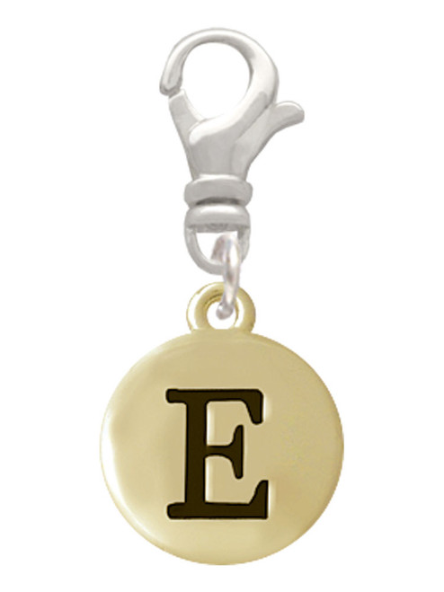 Capital Gold Tone Letter - E - Pebble Disc - Clip On Charm