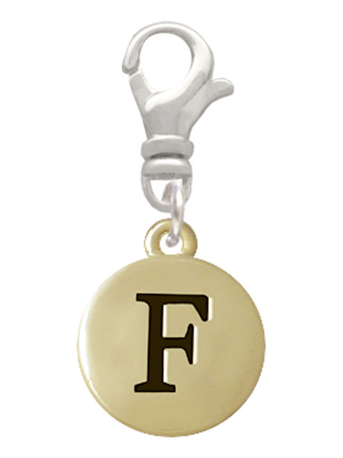 Capital Gold Tone Letter - F - Pebble Disc - Clip On Charm
