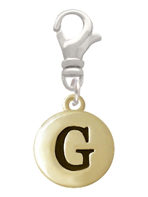 Capital Gold Tone Letter - G - Pebble Disc - Clip On Charm
