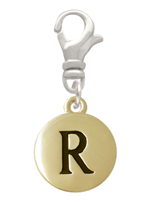 Capital Gold Tone Letter - R - Pebble Disc - Clip On Charm