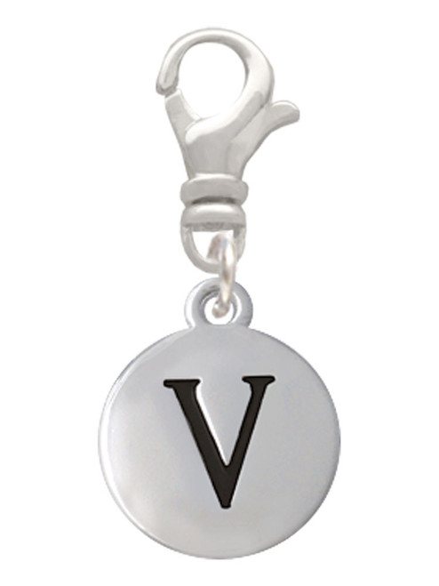 Capital Letter - V - Pebble Disc - Clip On Charm