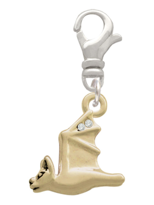 3-D Flying Gold Tone Bat with Crystals Clip On Charm