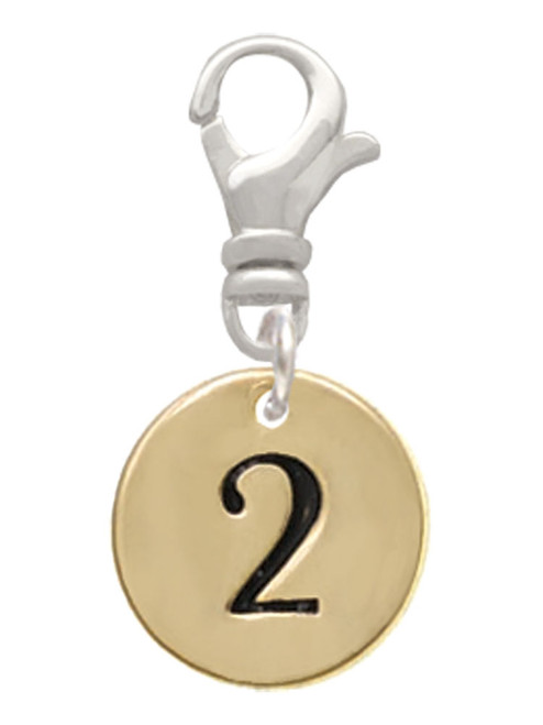 Gold Tone Disc 1/2'' Number - 2 - Clip On Charm