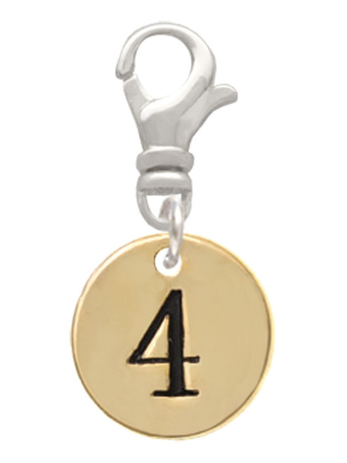 Gold Tone Disc 1/2'' Number - 4 - Clip On Charm