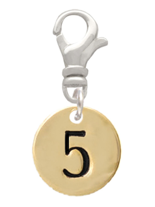 Gold Tone Disc 1/2'' Number - 5 - Clip On Charm
