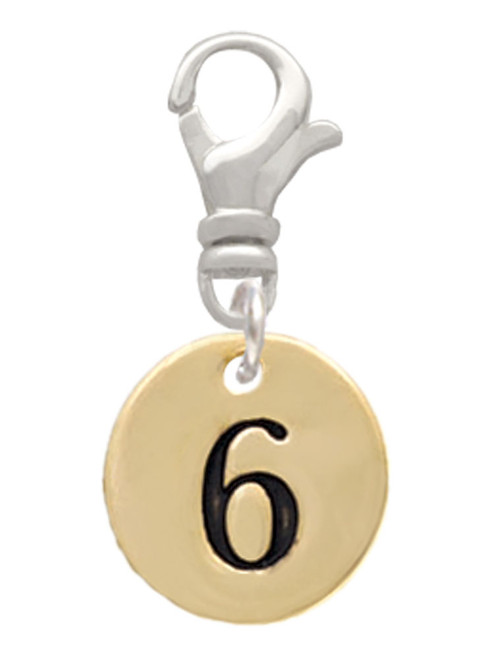 Gold Tone Disc 1/2'' Number - 6 - Clip On Charm